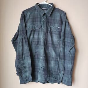 Columbia Omni Shade Sun Shirt Mens Size Large Green Plaid Long Sleeve Button Up